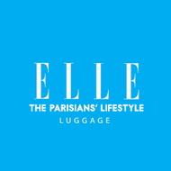 ELLE luggage brand logo on a blue background