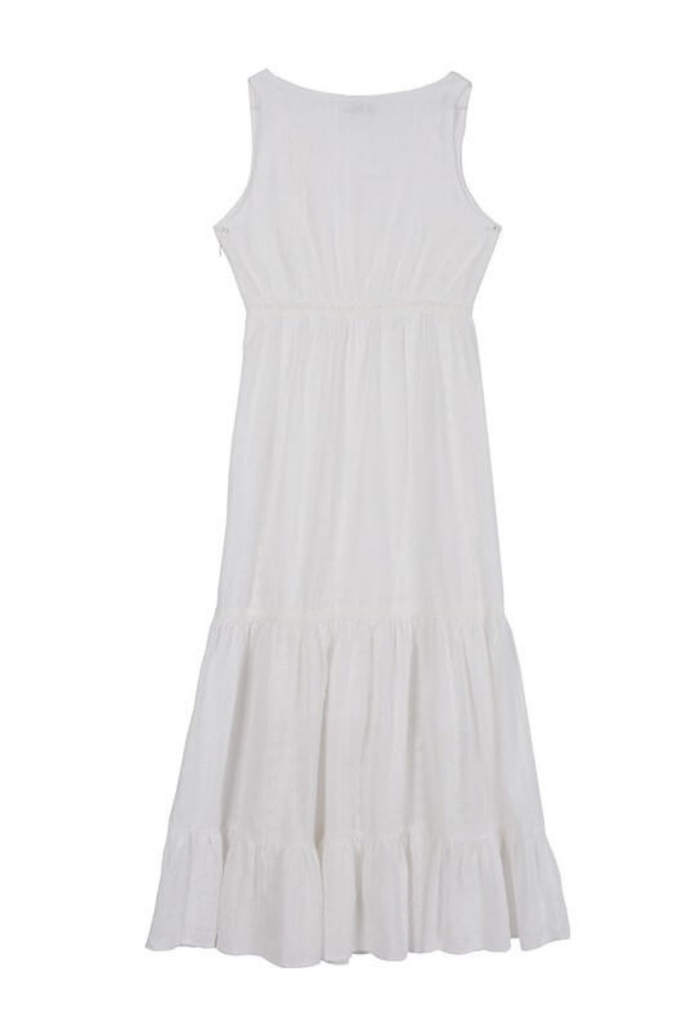 Embroidered White V Neckline Tiered Dress