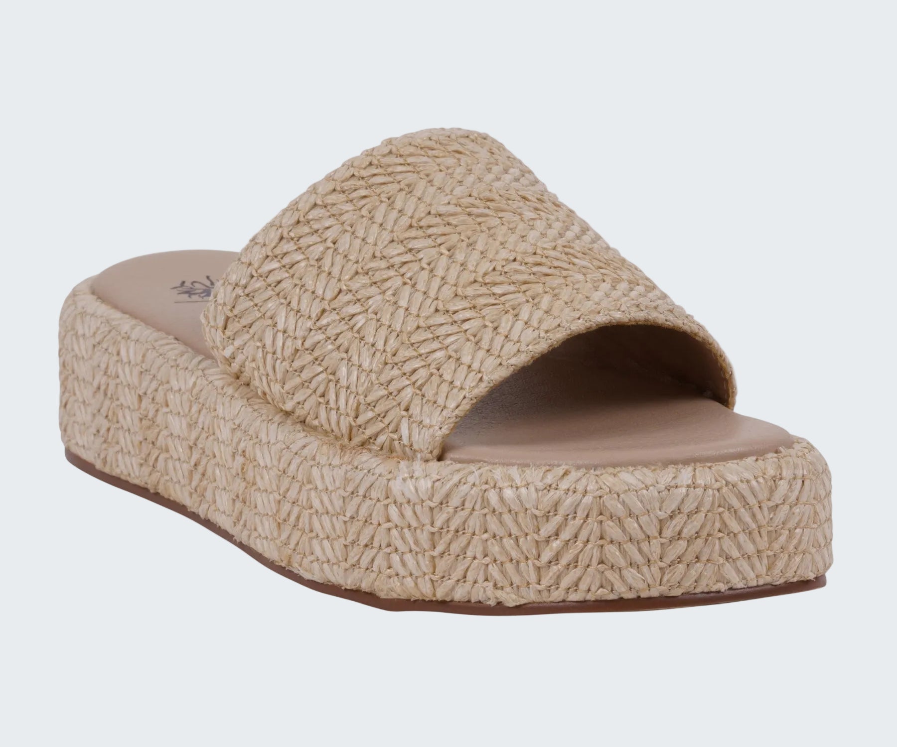 Beige woven sandal on a white background