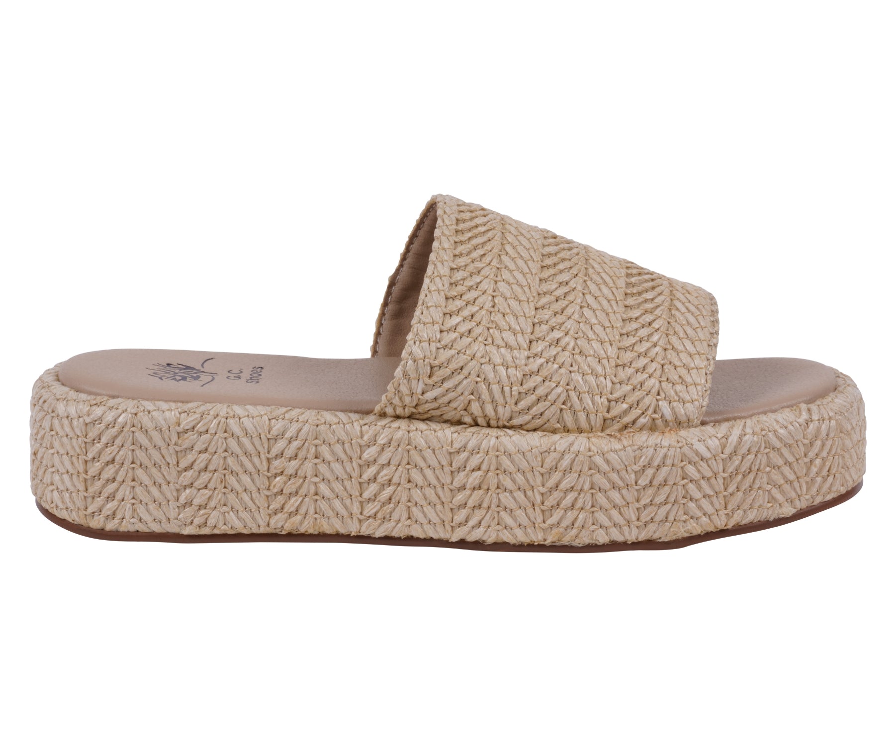 Beige woven sandal on a white background