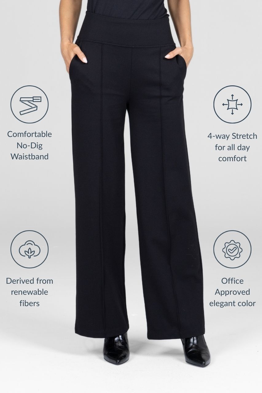 Black pants with features highlighted on a white background