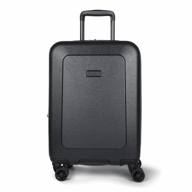 Black suitcase with wheels on a white background