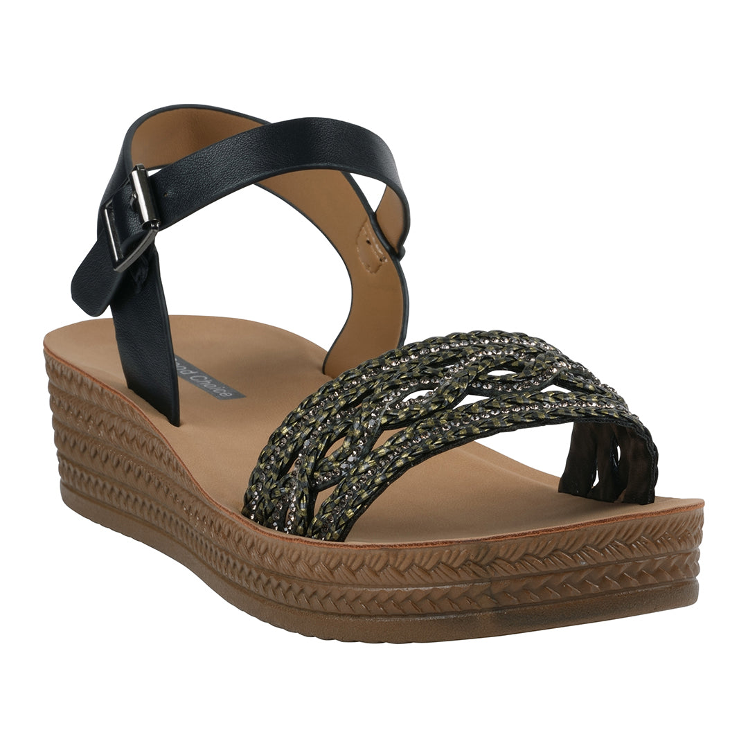 GC Shoes Women's Fay Black Embellished Cross Strap Sandals