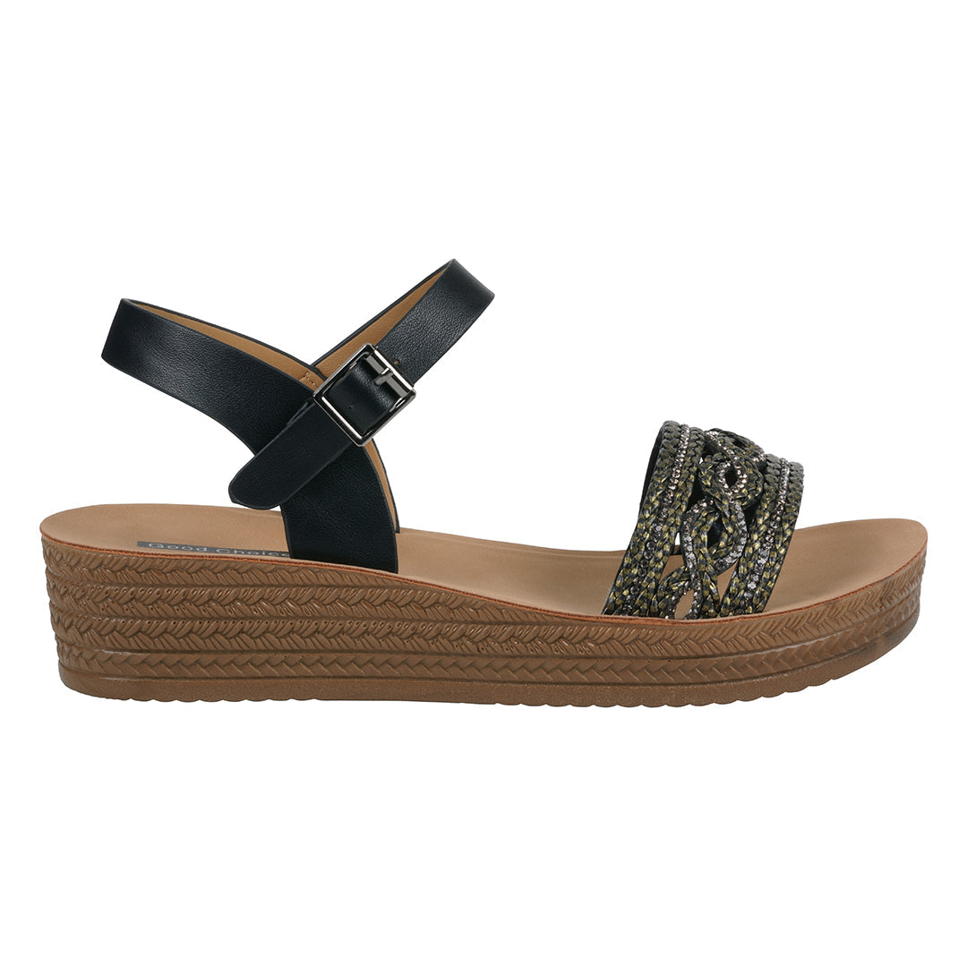 GC Shoes Women's Fay Black Embellished Cross Strap Sandals