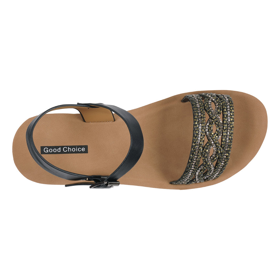 GC Shoes Women's Fay Black Embellished Cross Strap Sandals