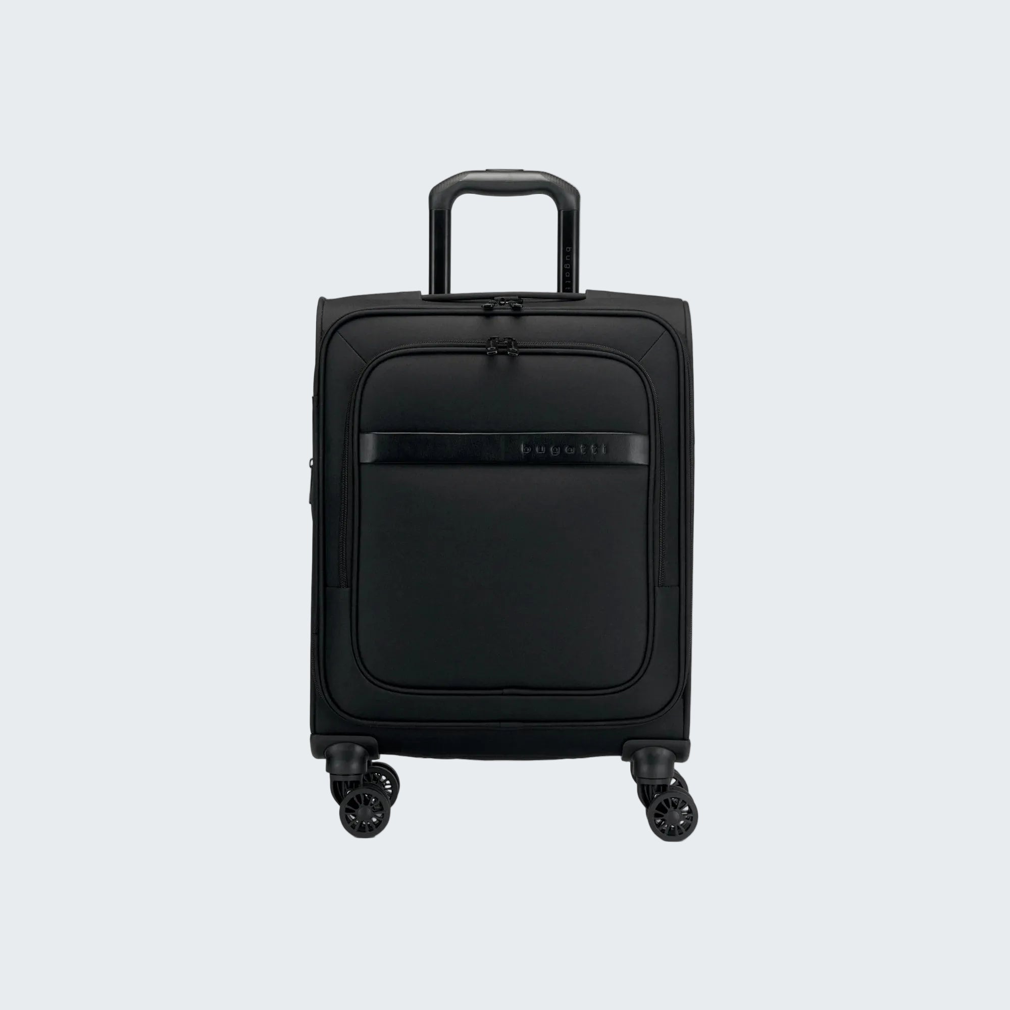 Black suitcase with a handle on a white background