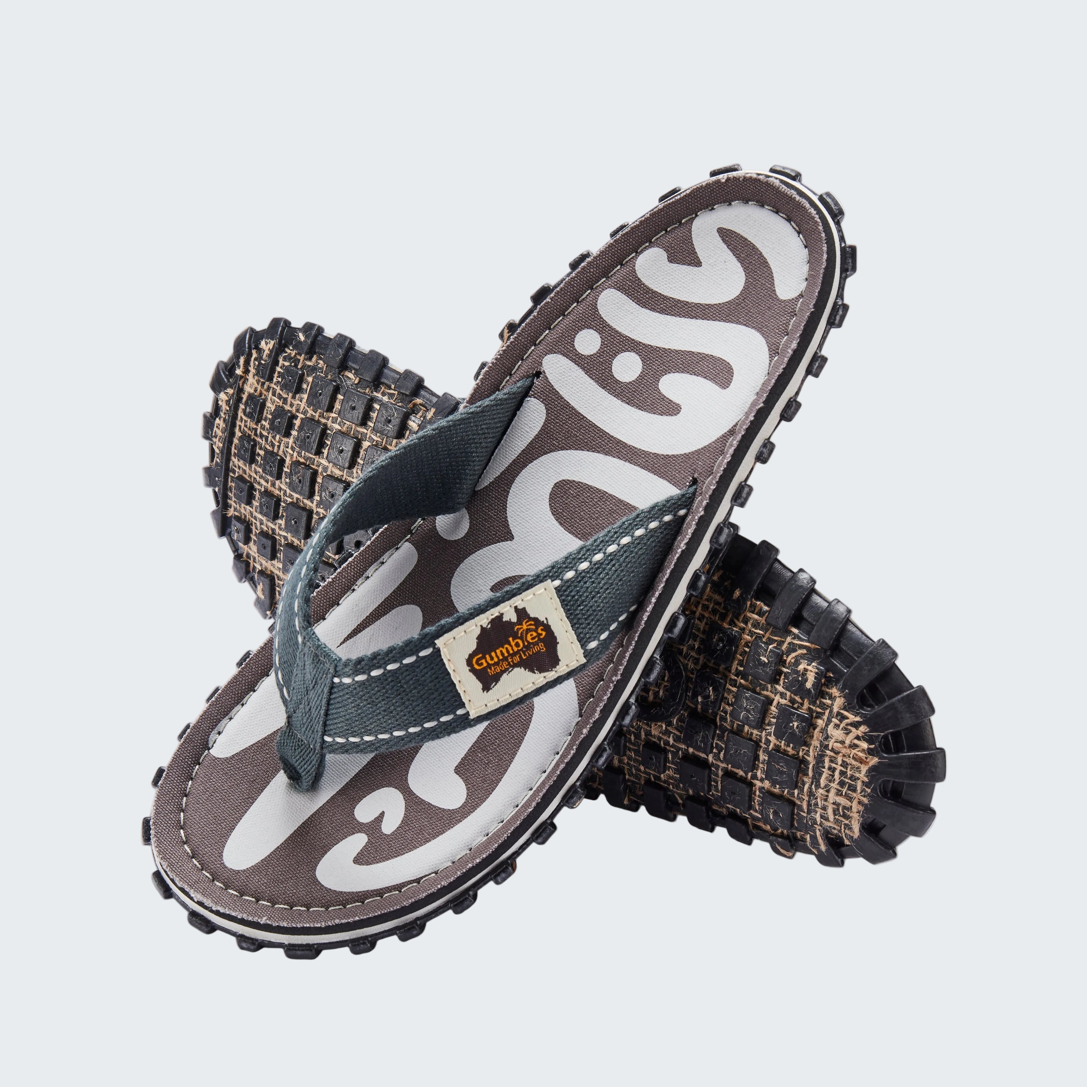 Pair of sandals with a brand logo on a white background