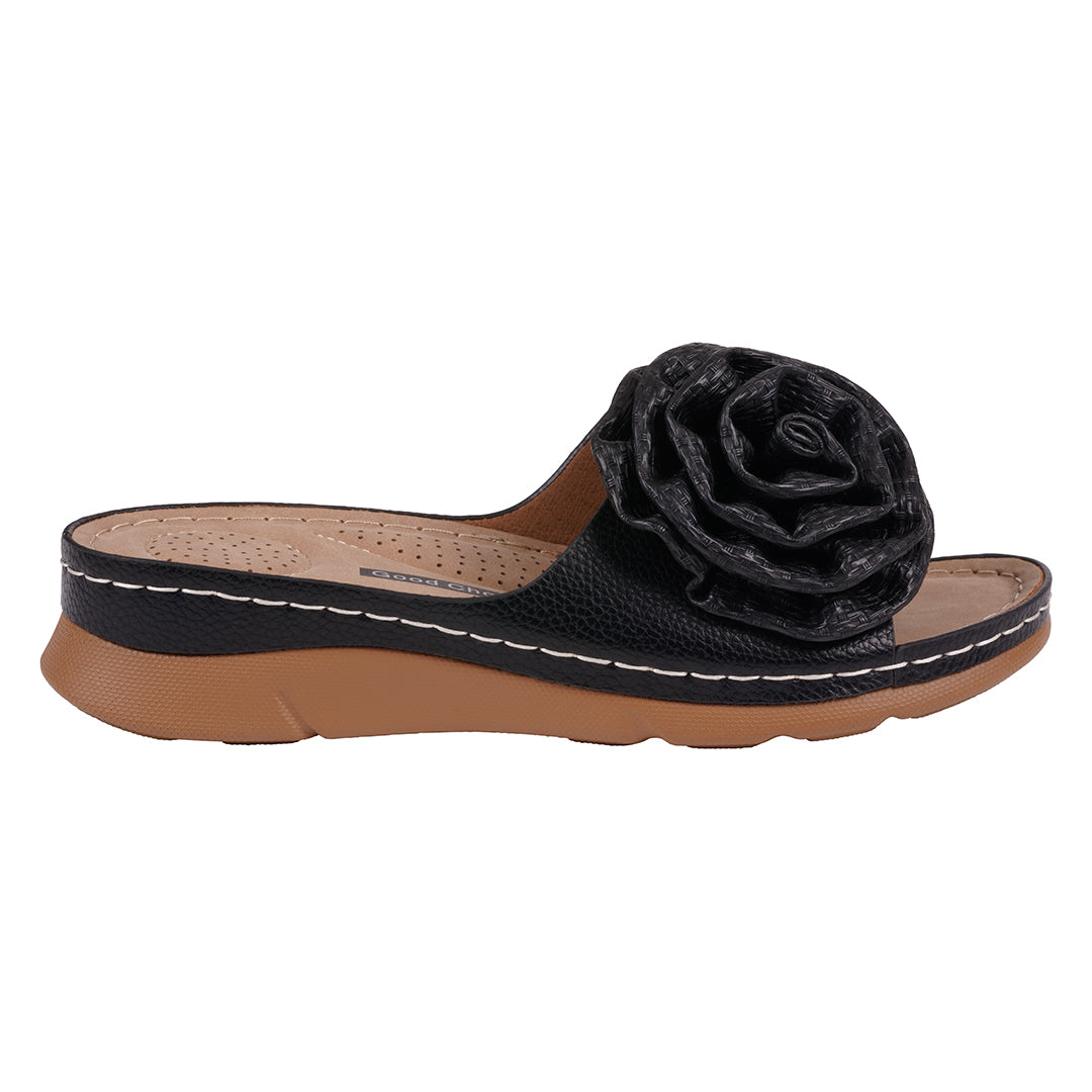 GC Shoes Women's Honey Black Flat Comfort Sandals