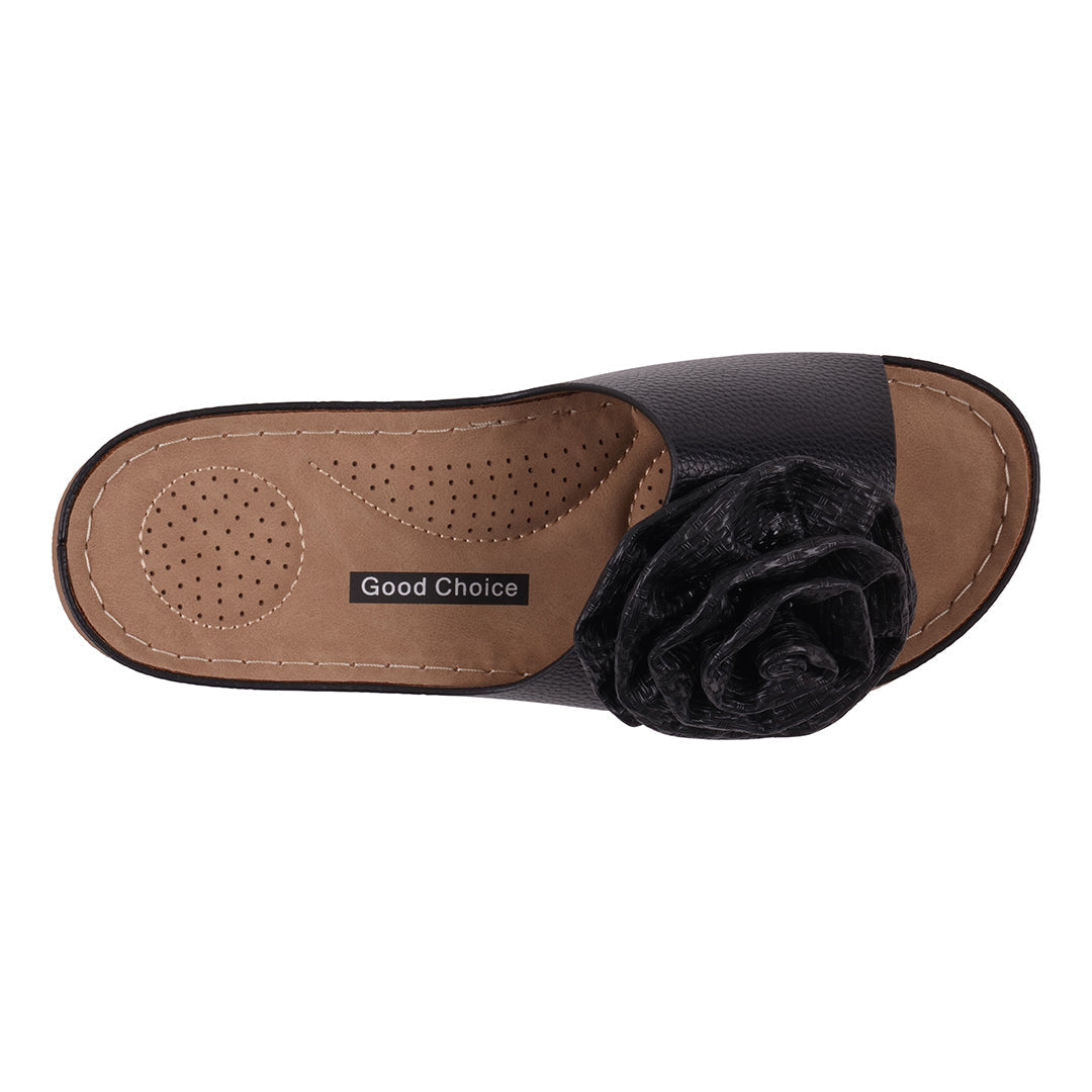 GC Shoes Women's Honey Black Flat Comfort Sandals