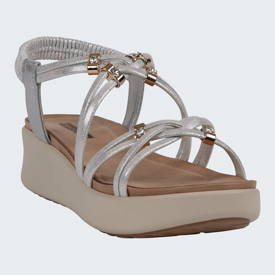 GC Shoes Women's Fran Silver Strappy Wedge Sandals