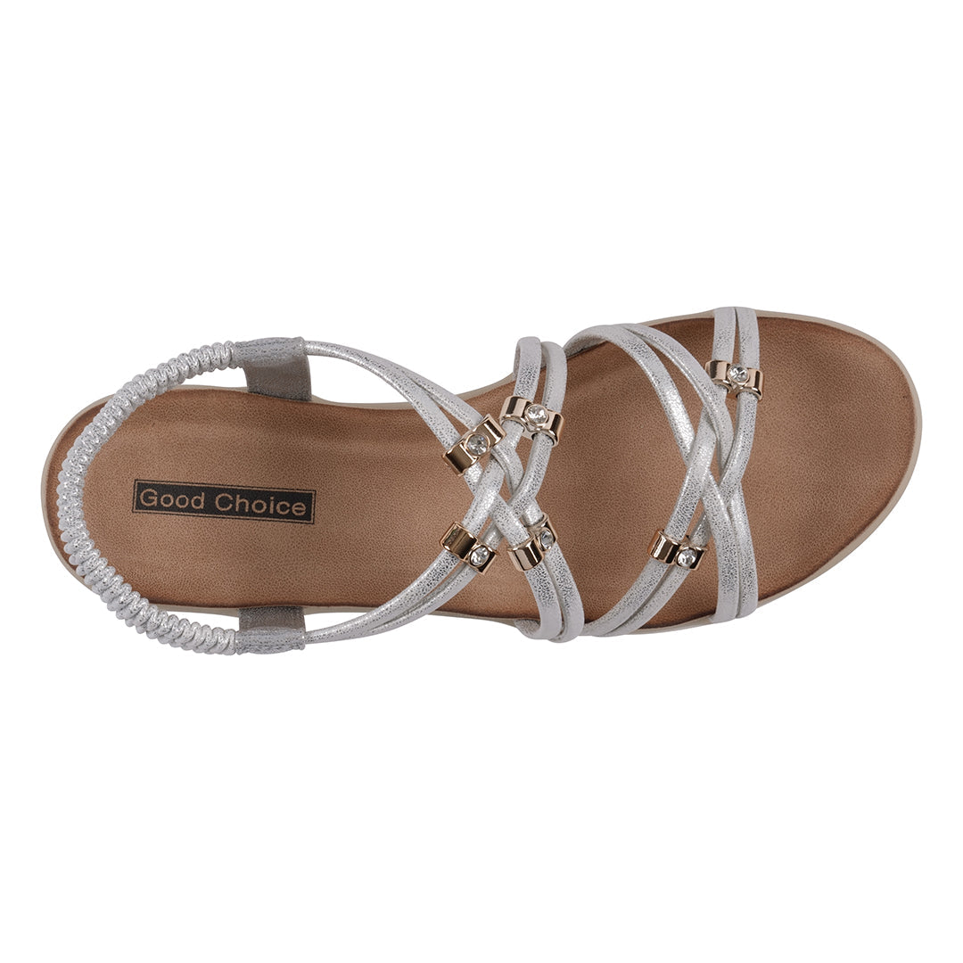 GC Shoes Women's Fran Silver Strappy Wedge Sandals