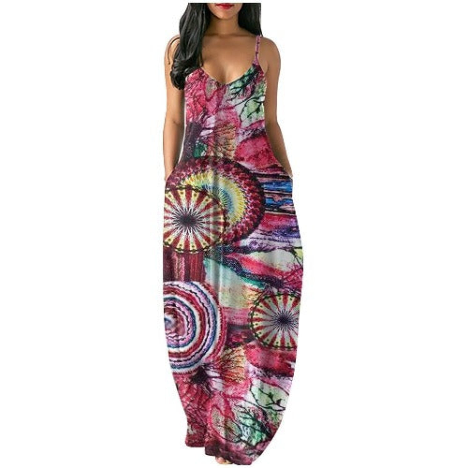 Fancy Printed Sexy Deep V Strap Maxi Dress