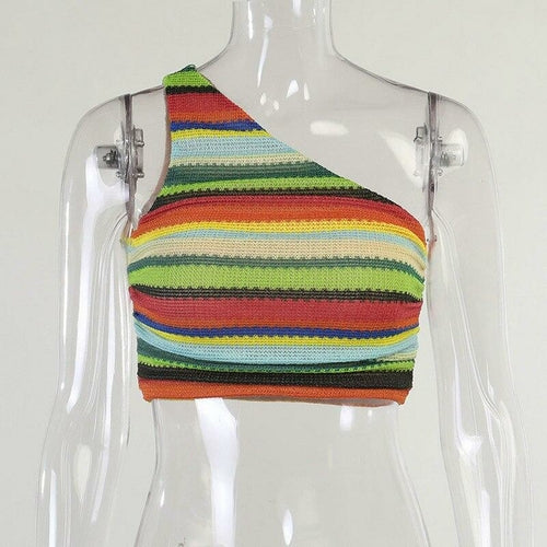 Striped Sexy One-shoulder Women Tank Top - Sun of the Beach Boutique