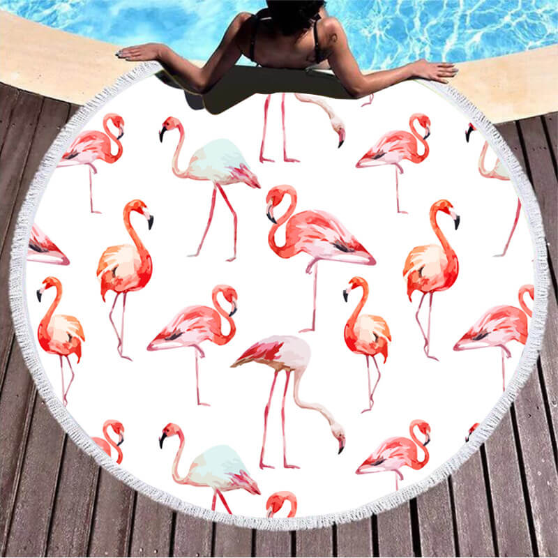 Flamingos Round Printed Beach Towel