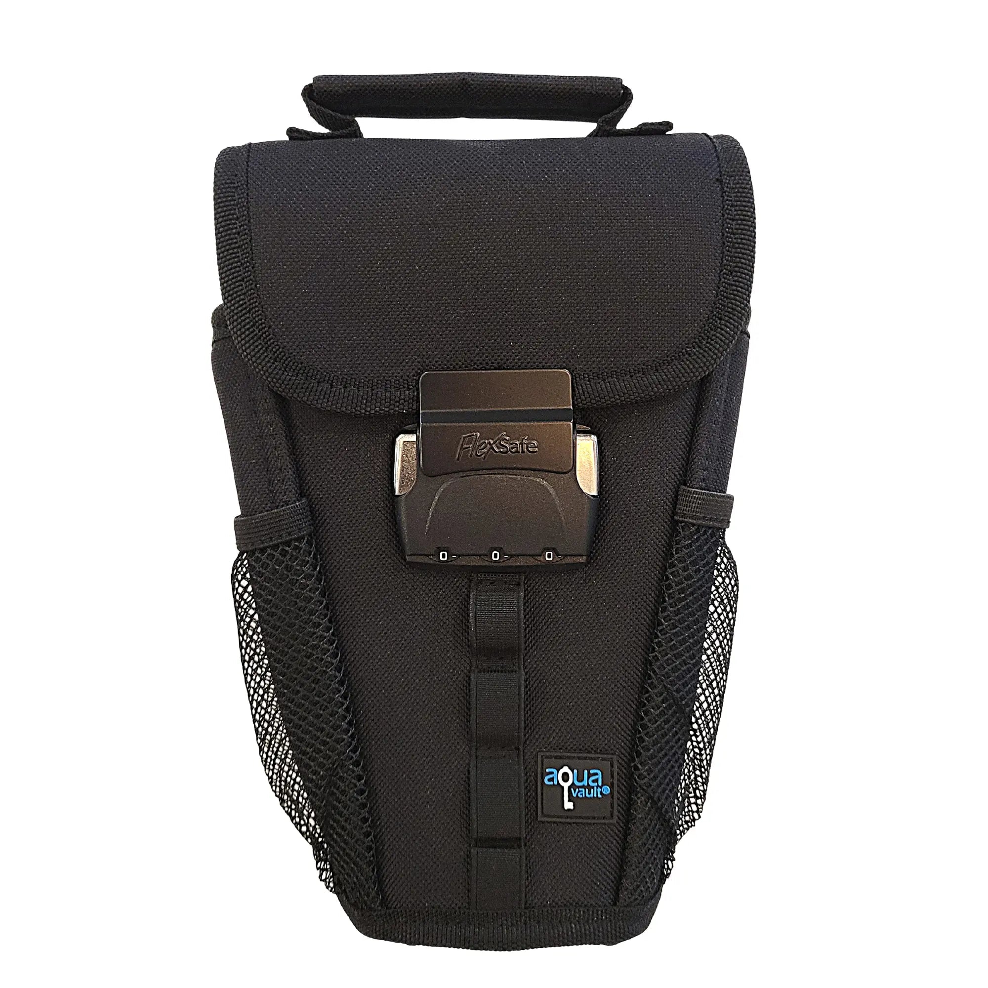 Black camera bag with a visible brand logo on a white background