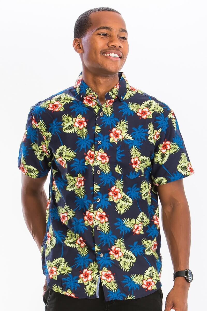 Flower Hawaiian Print Button Down Shirt