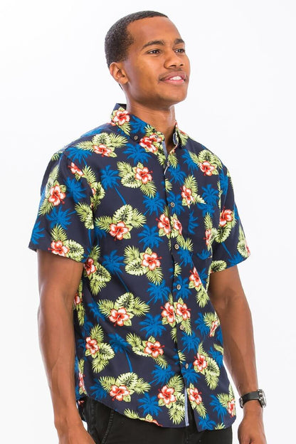 Flower Hawaiian Print Button Down Shirt