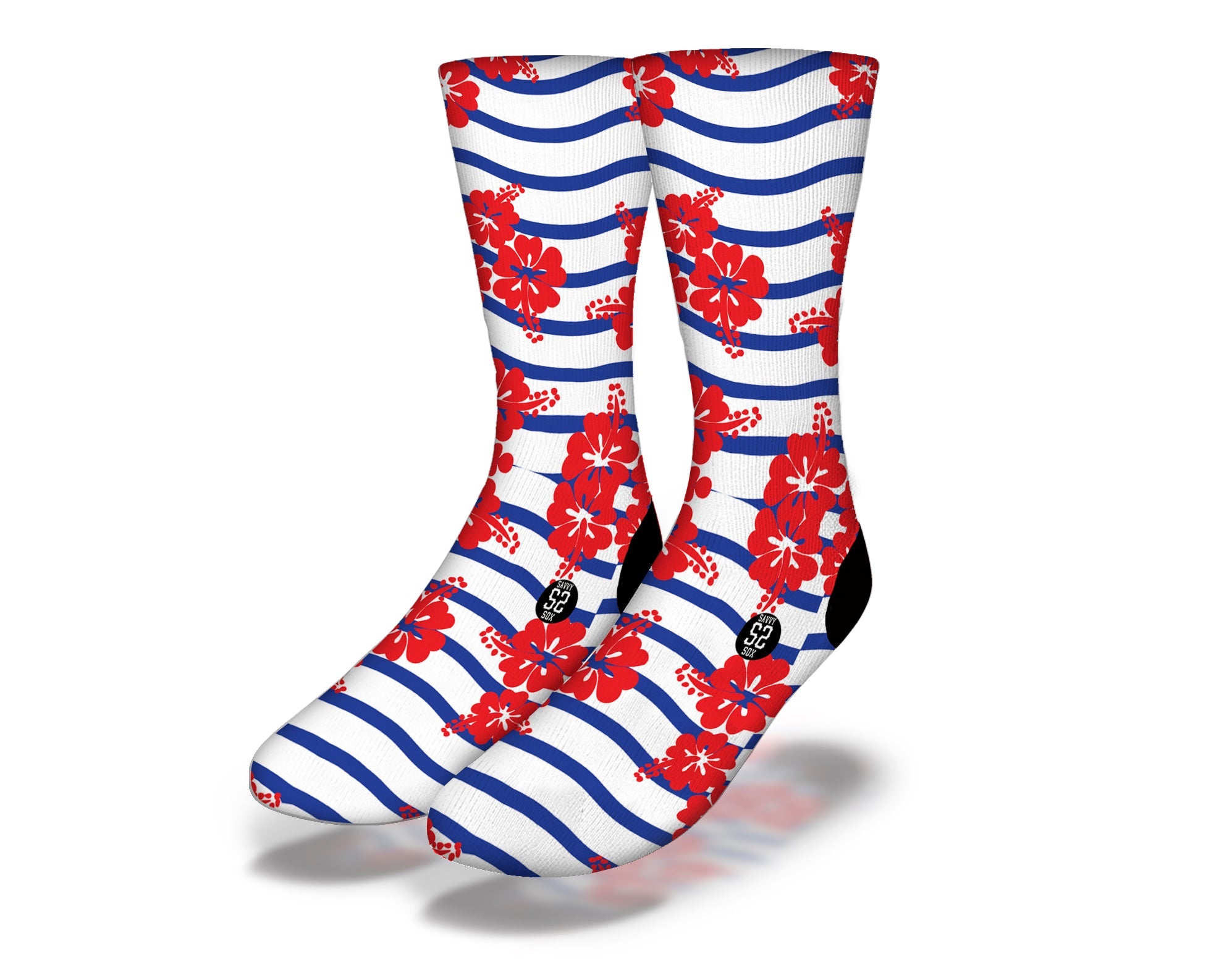 Striped Waves Hawaiian Hibiscus Socks