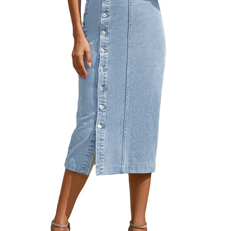 Single Breasted Women Side Denim Skirt - Sun of the Beach Boutique