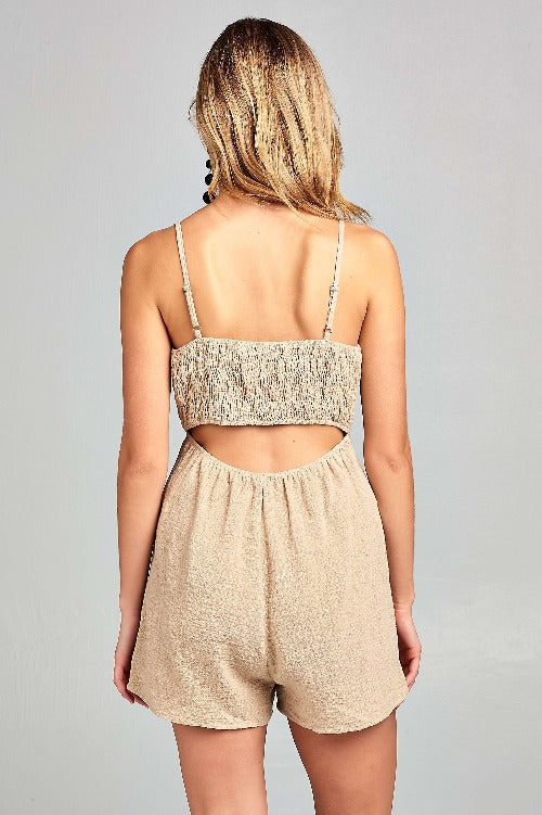 Front Tie Tank Romper with Open Back