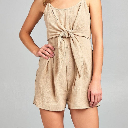 Front Tie Tank Romper with Open Back