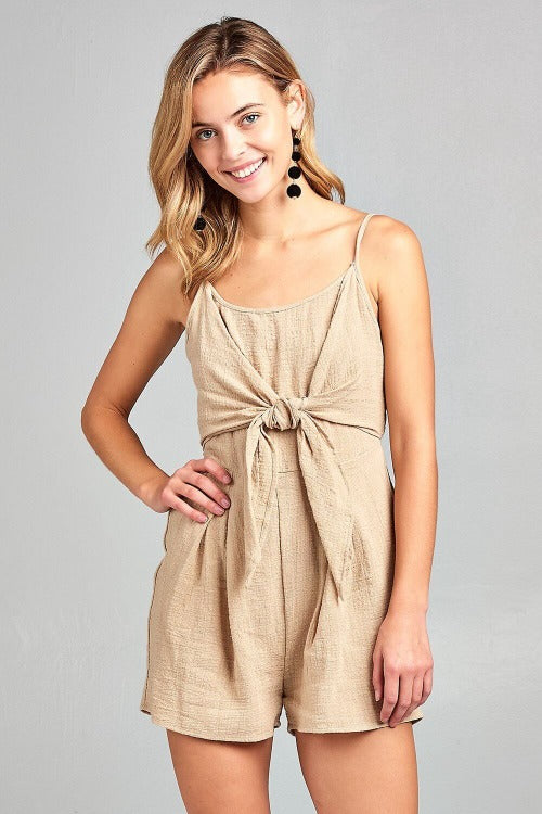 Front Tie Tank Romper with Open Back