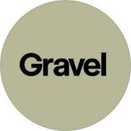 Round beige color swatch with 'Gravel' text in the center