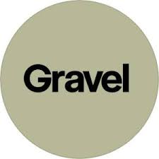 Round beige color swatch with 'Gravel' text in the center