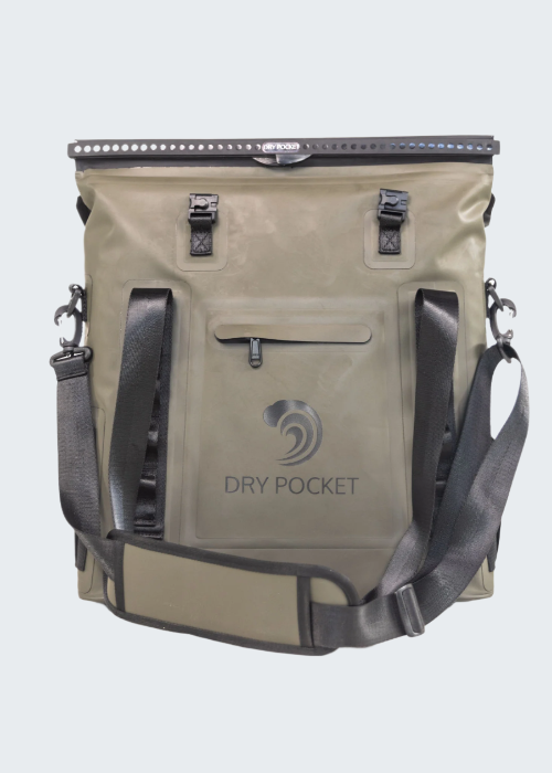 Dry bag with shoulder straps on a white background