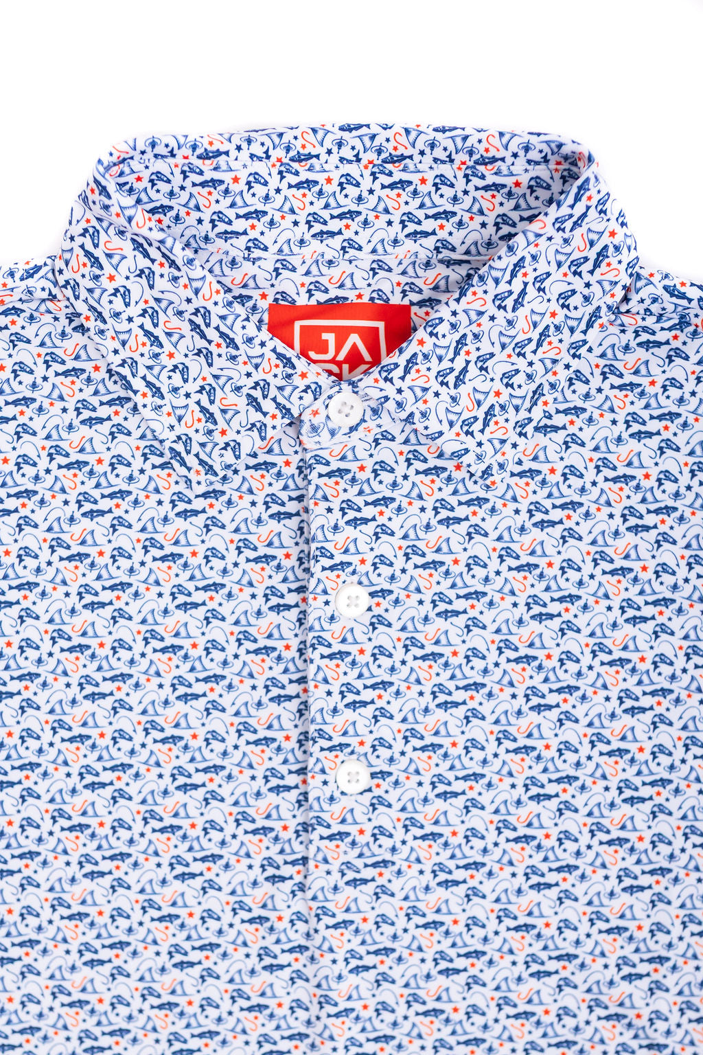 Floral patterned shirt with a brand logo on a white background