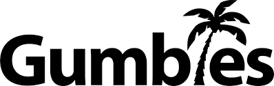 Gumbies logo with palm tree design on a white background
