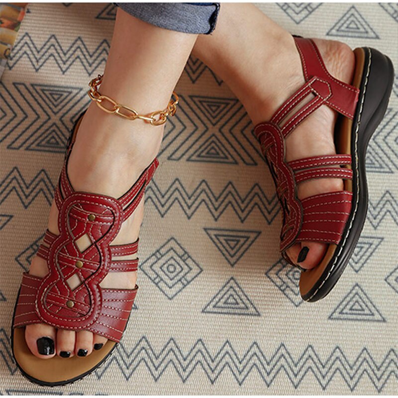 Women Sandals Hollow Out Solid Round Toe  Ankle Strap Casual Shallow - Sun of the Beach Boutique