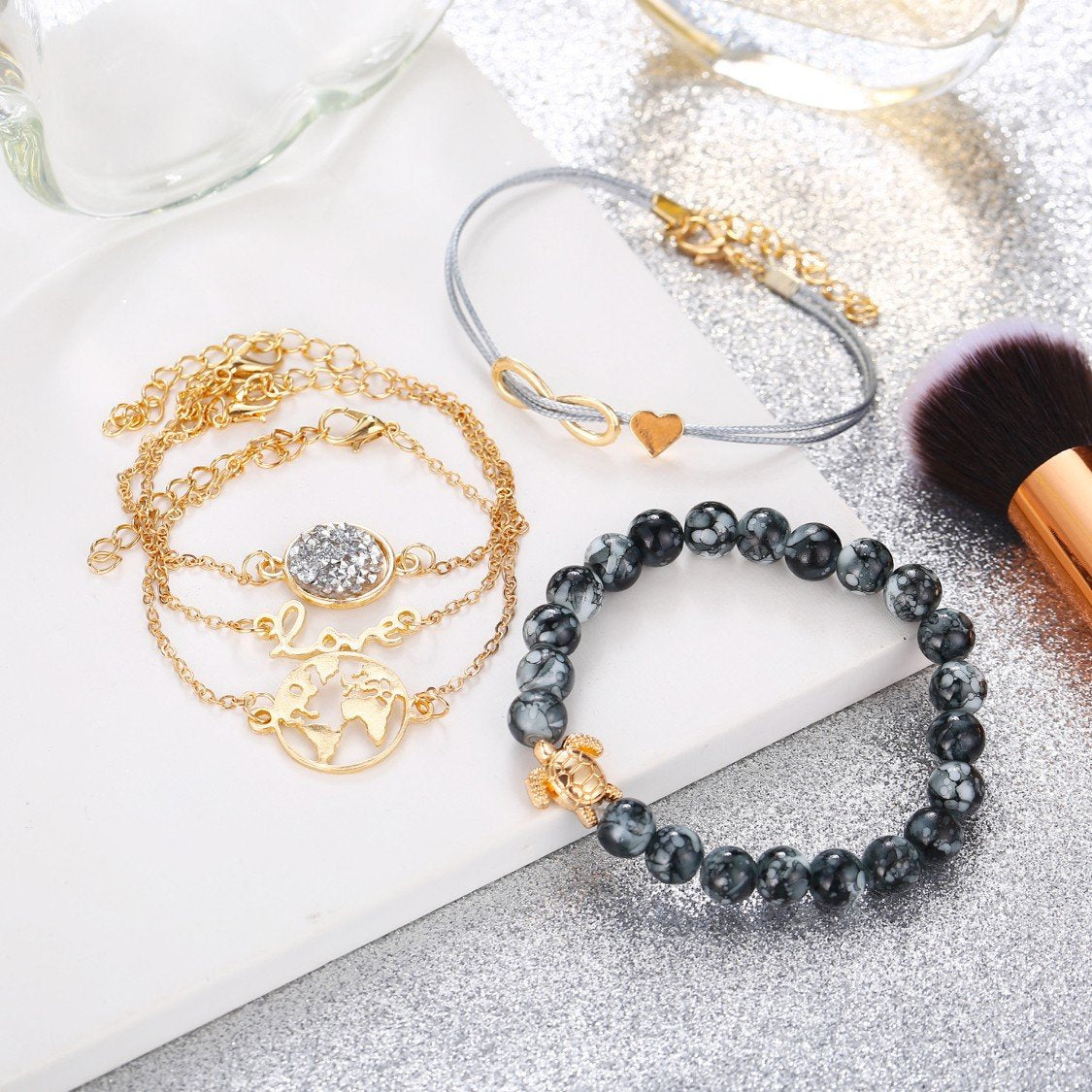 Druzy Peace and Love Around The World Five Piece Bracelet