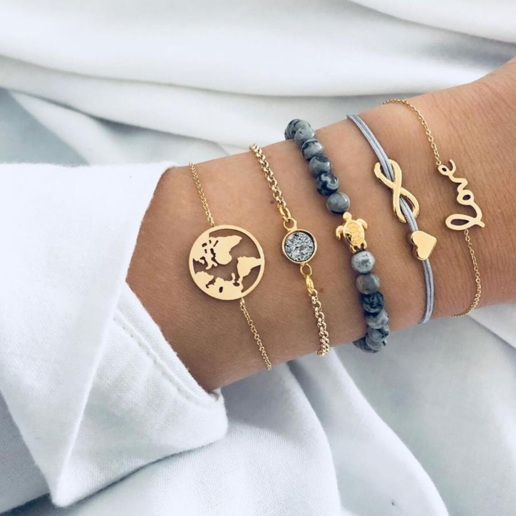Druzy Peace and Love Around The World Five Piece Bracelet