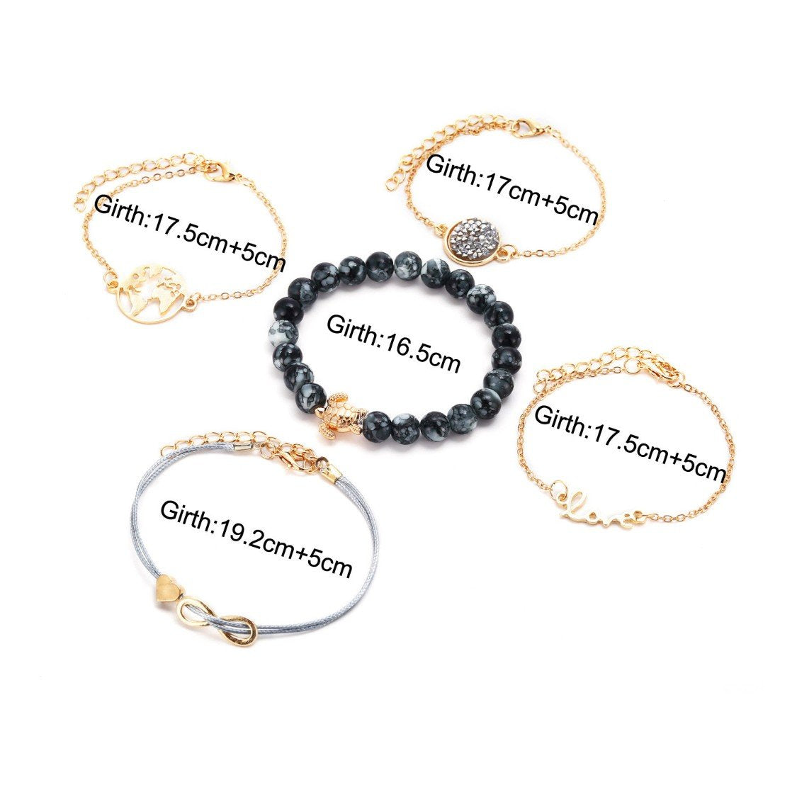 Druzy Peace and Love Around The World Five Piece Bracelet