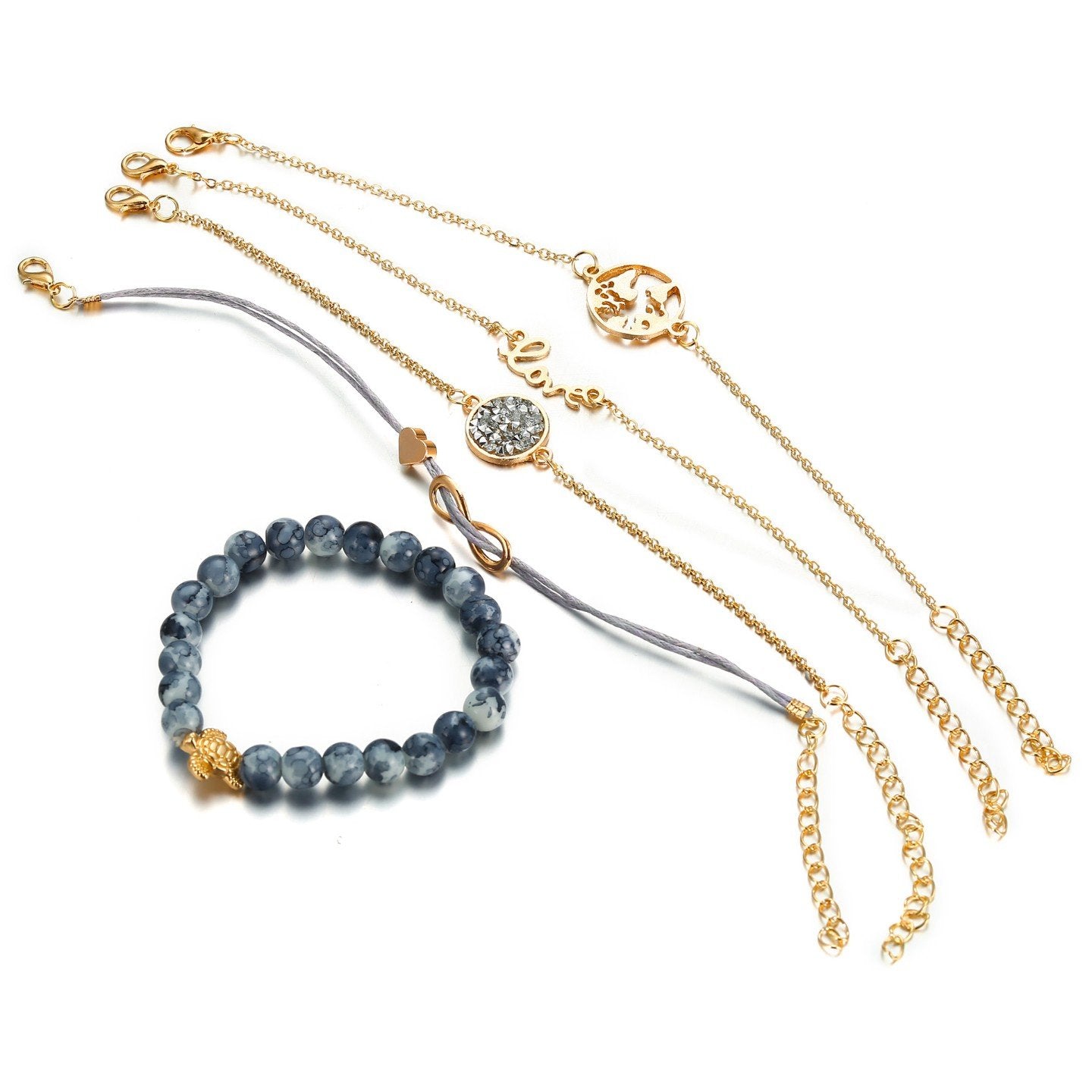 Druzy Peace and Love Around The World Five Piece Bracelet