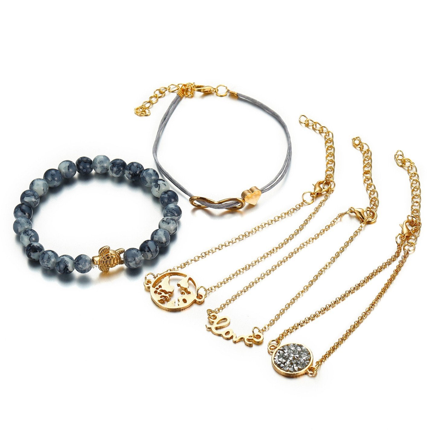 Druzy Peace and Love Around The World Five Piece Bracelet