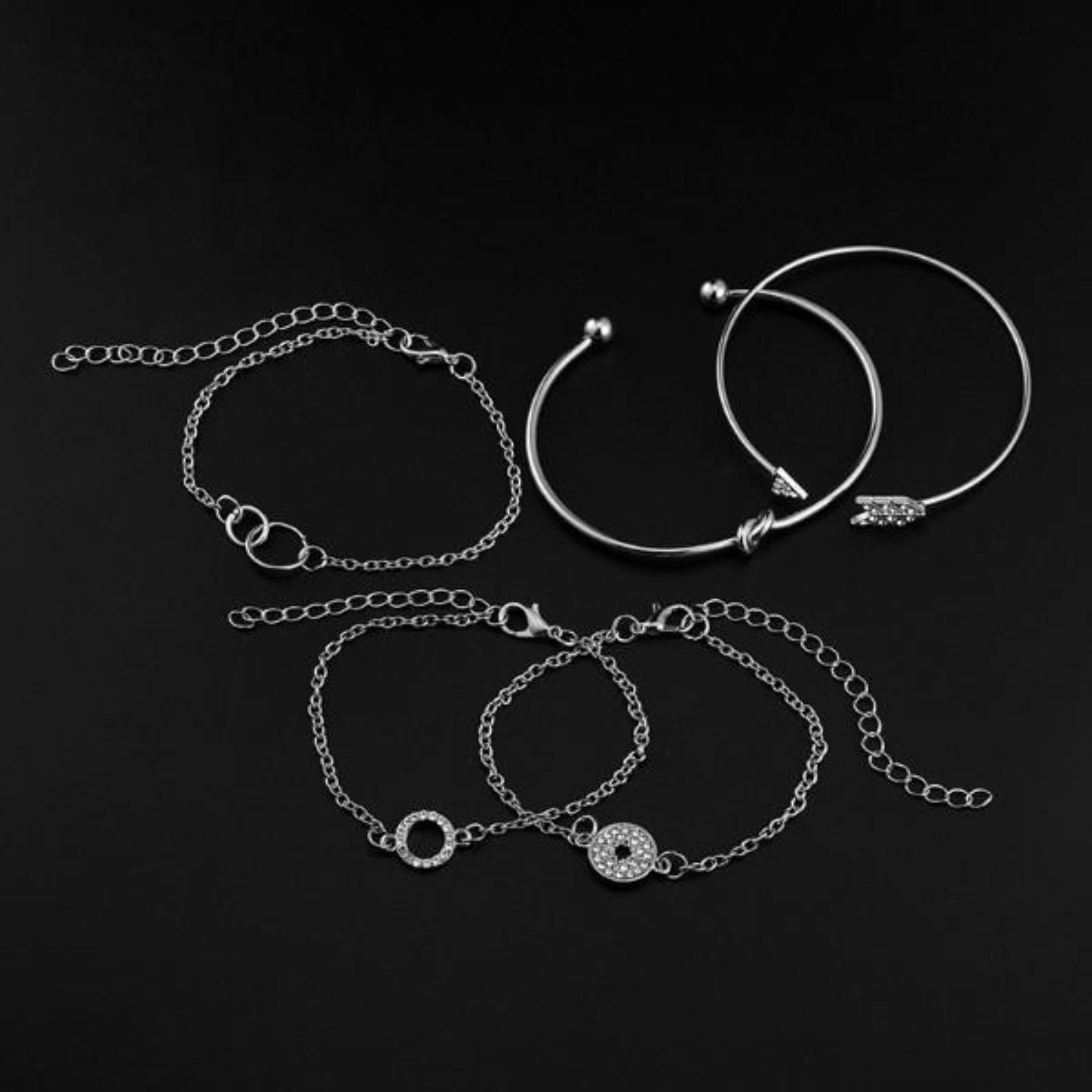 Five Piece Pav'e Loveknot Bracelet Silver Set
