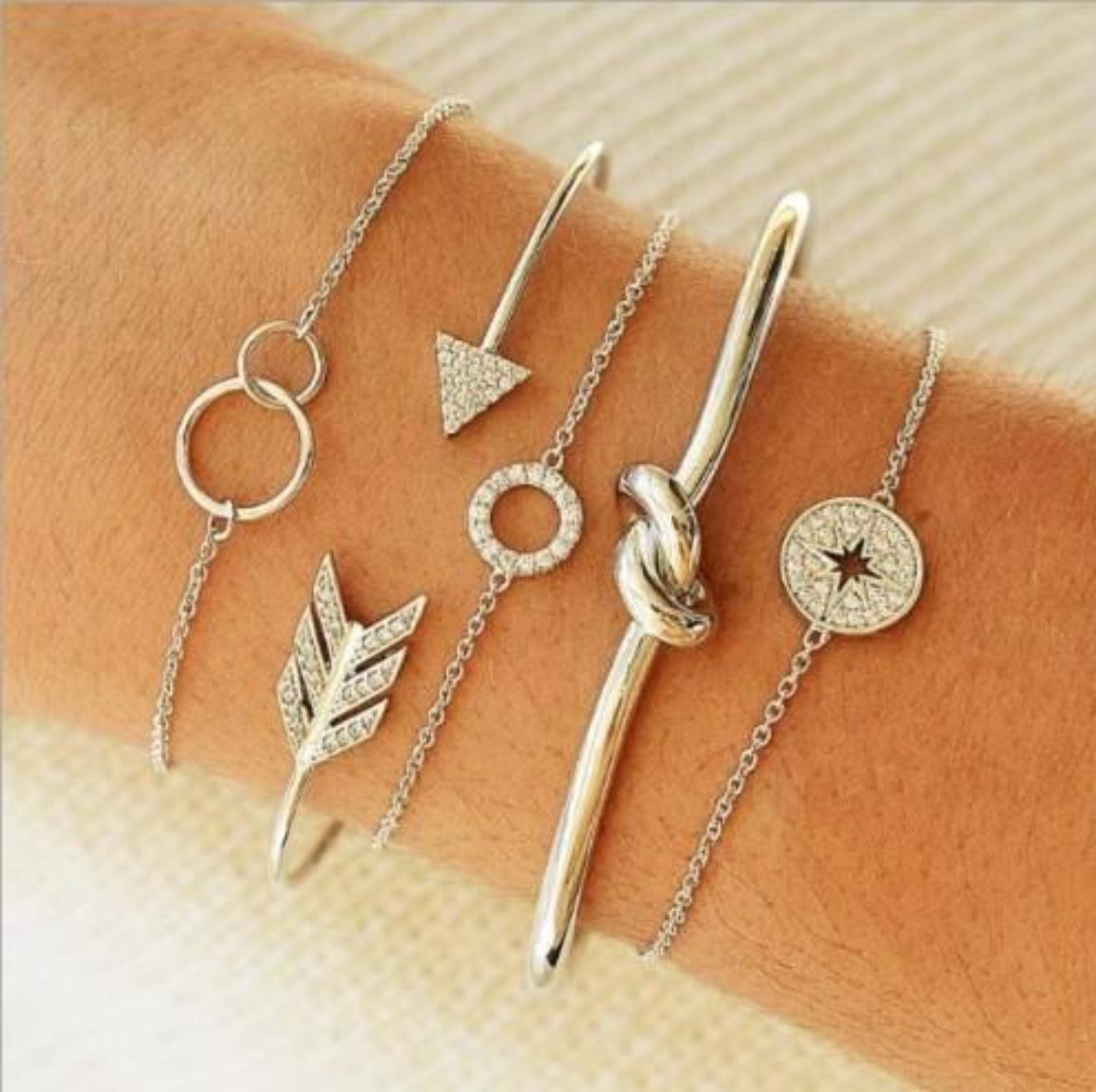 Five Piece Pav'e Loveknot Bracelet Silver Set