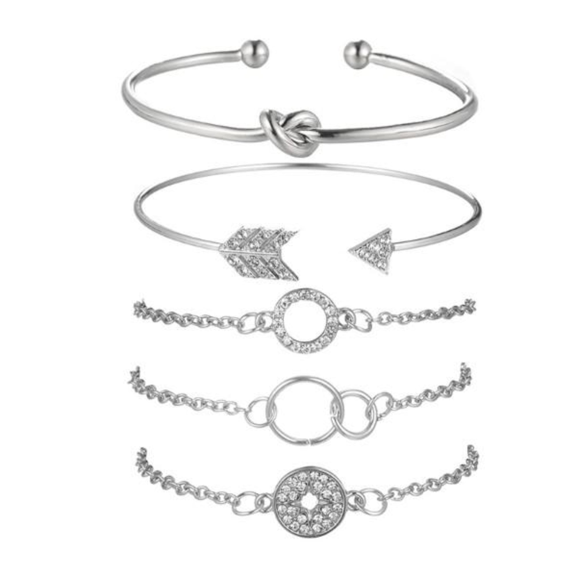 Five Piece Pav'e Loveknot Bracelet Silver Set
