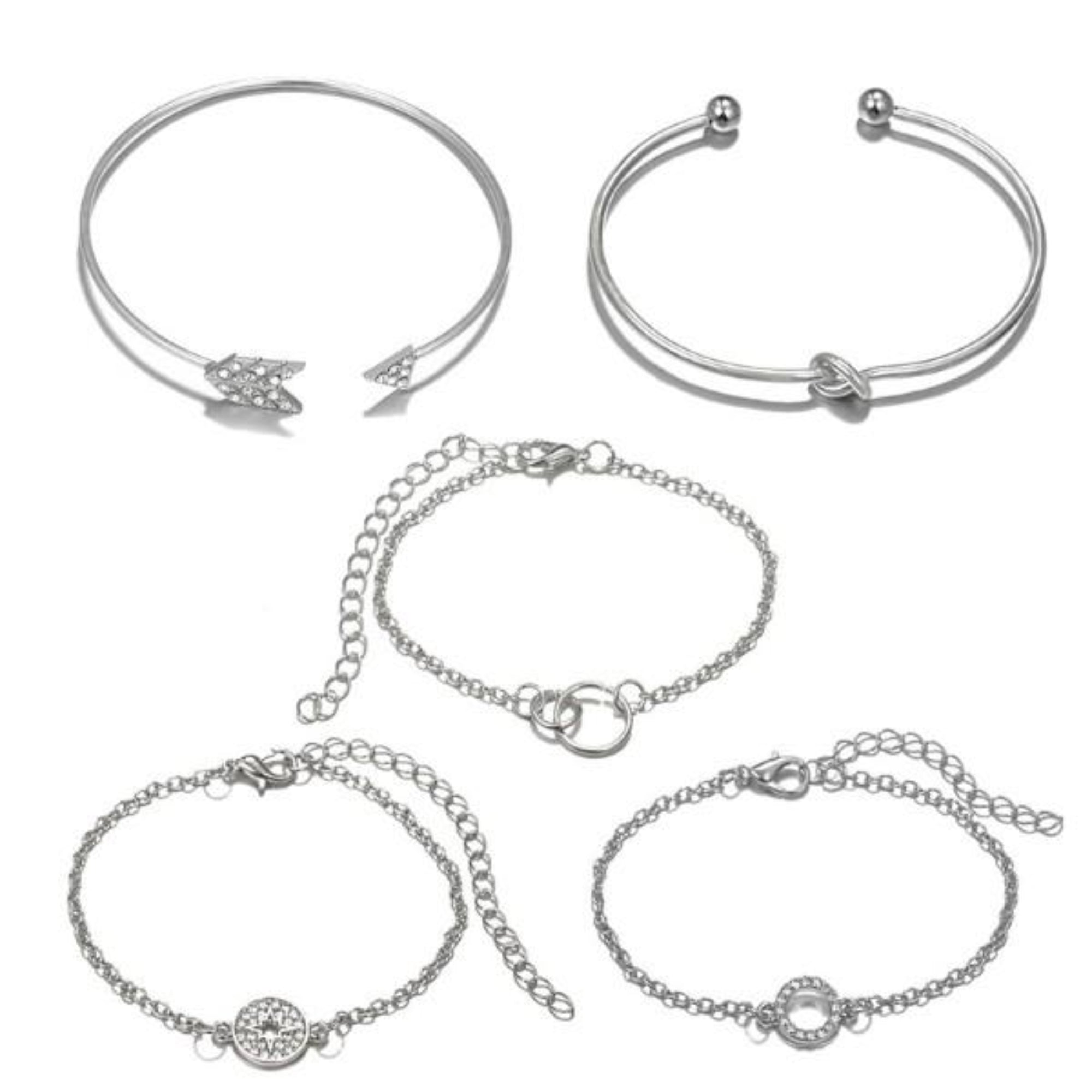 Five Piece Pav'e Loveknot Bracelet Silver Set