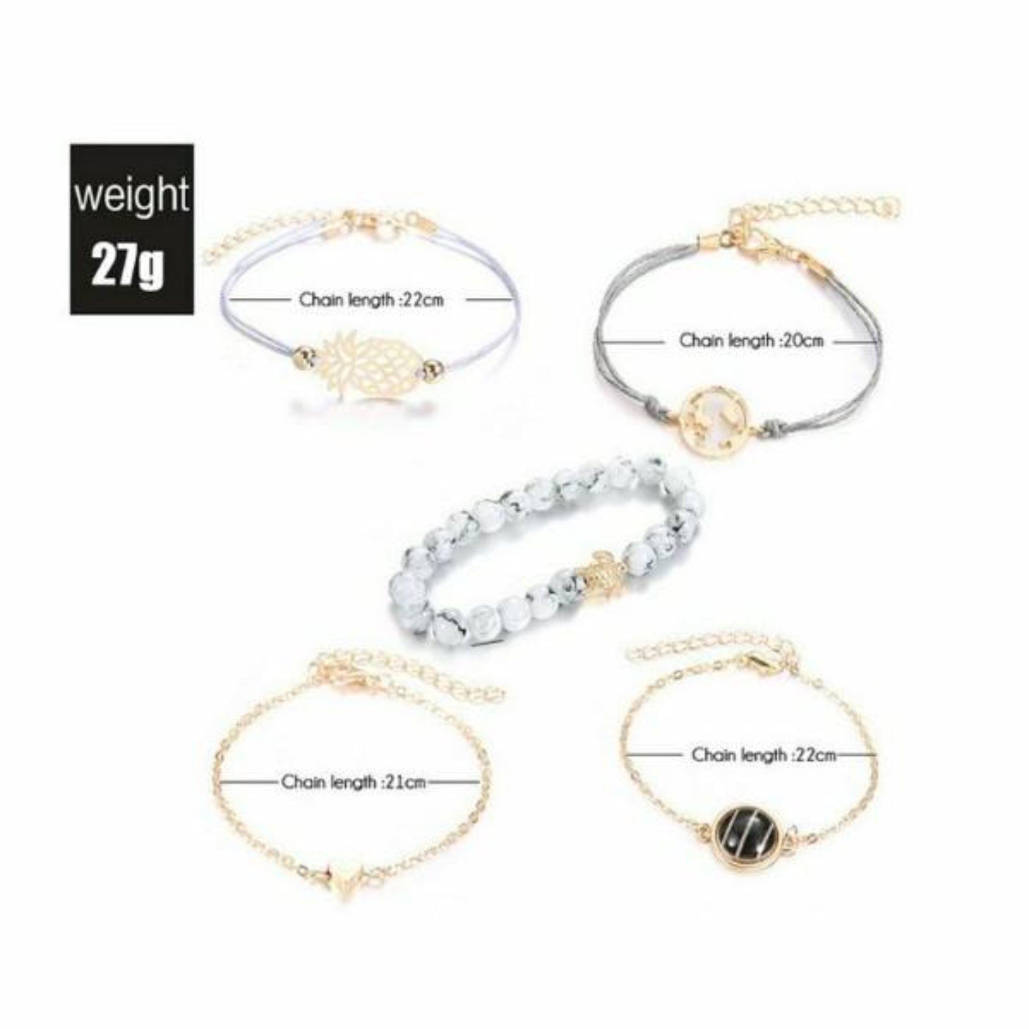 Pineapple Express Black Marble Five Piece Bracelet Set