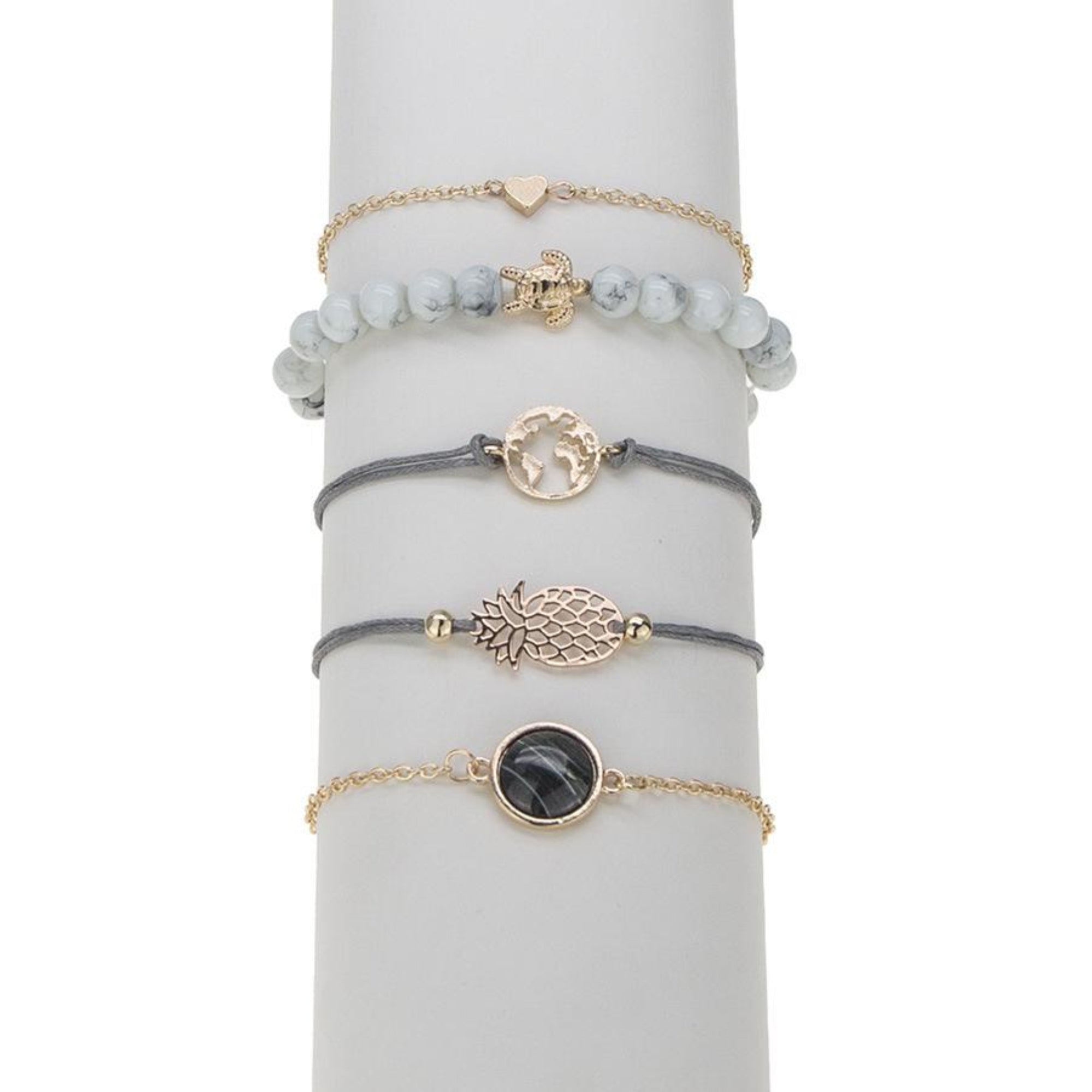 Pineapple Express Black Marble Five Piece Bracelet Set