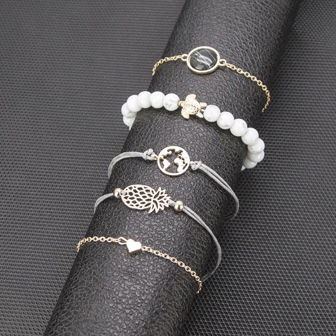 Pineapple Express Black Marble Five Piece Bracelet Set