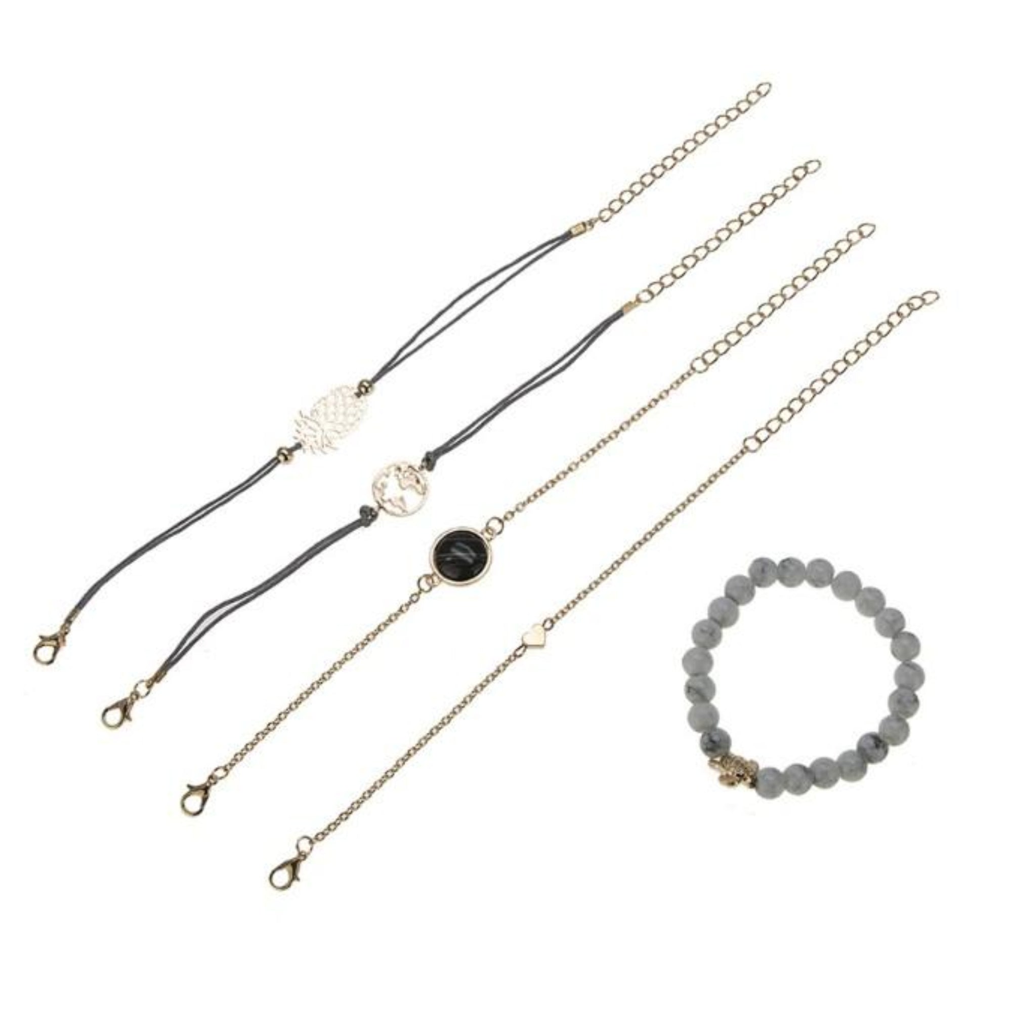 Pineapple Express Black Marble Five Piece Bracelet Set
