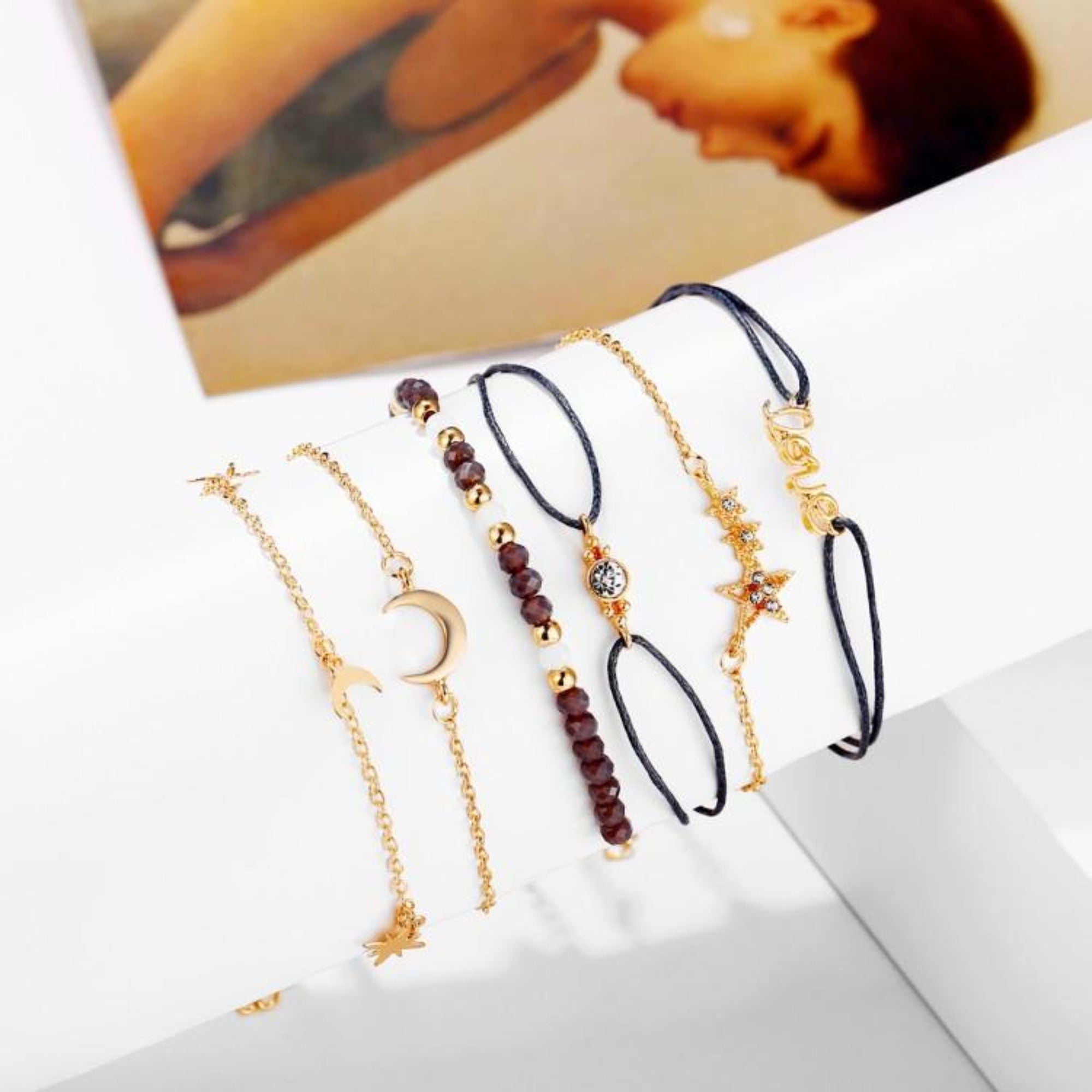 Crystal Celestial Marble Six Piece Bracelet Set