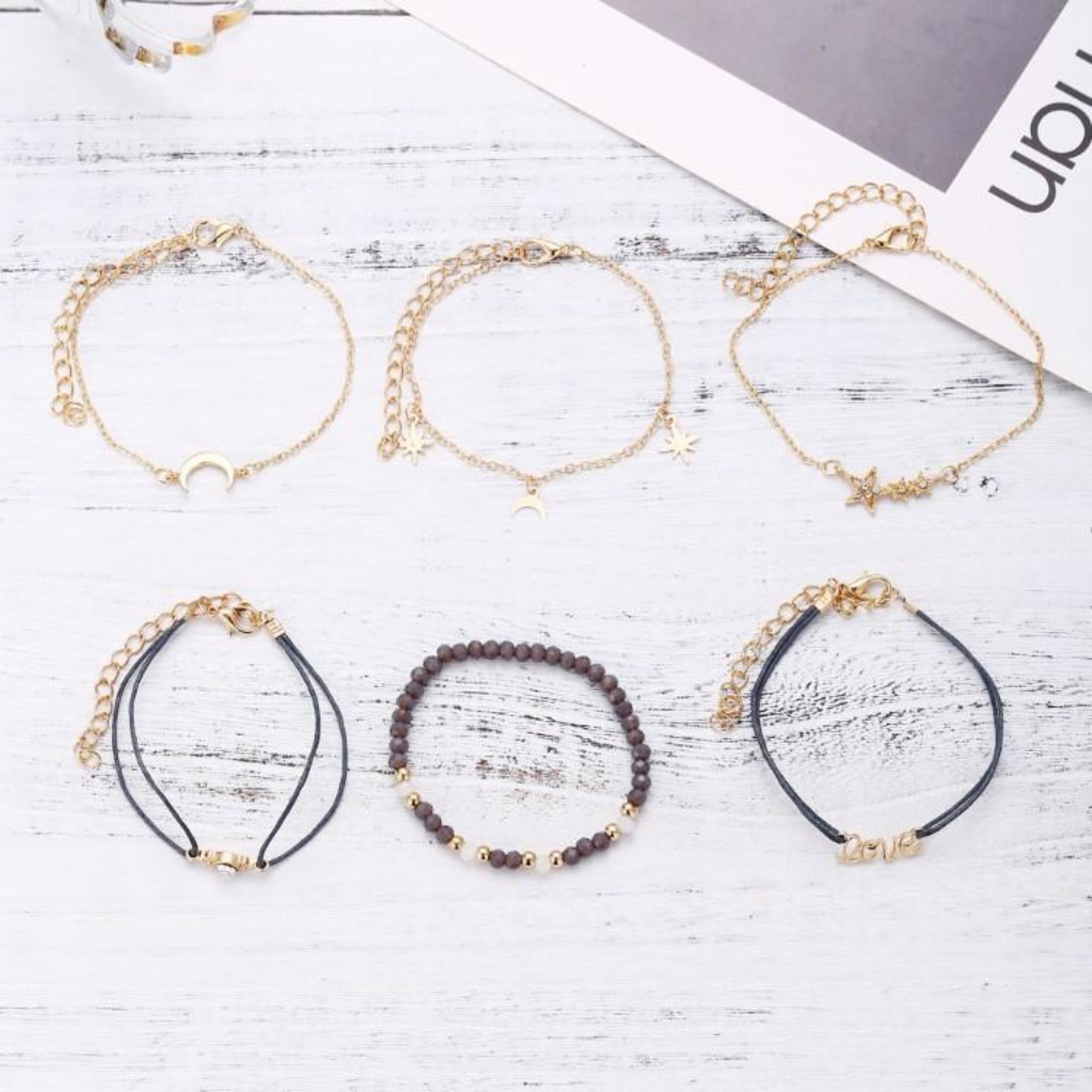 Crystal Celestial Marble Six Piece Bracelet Set