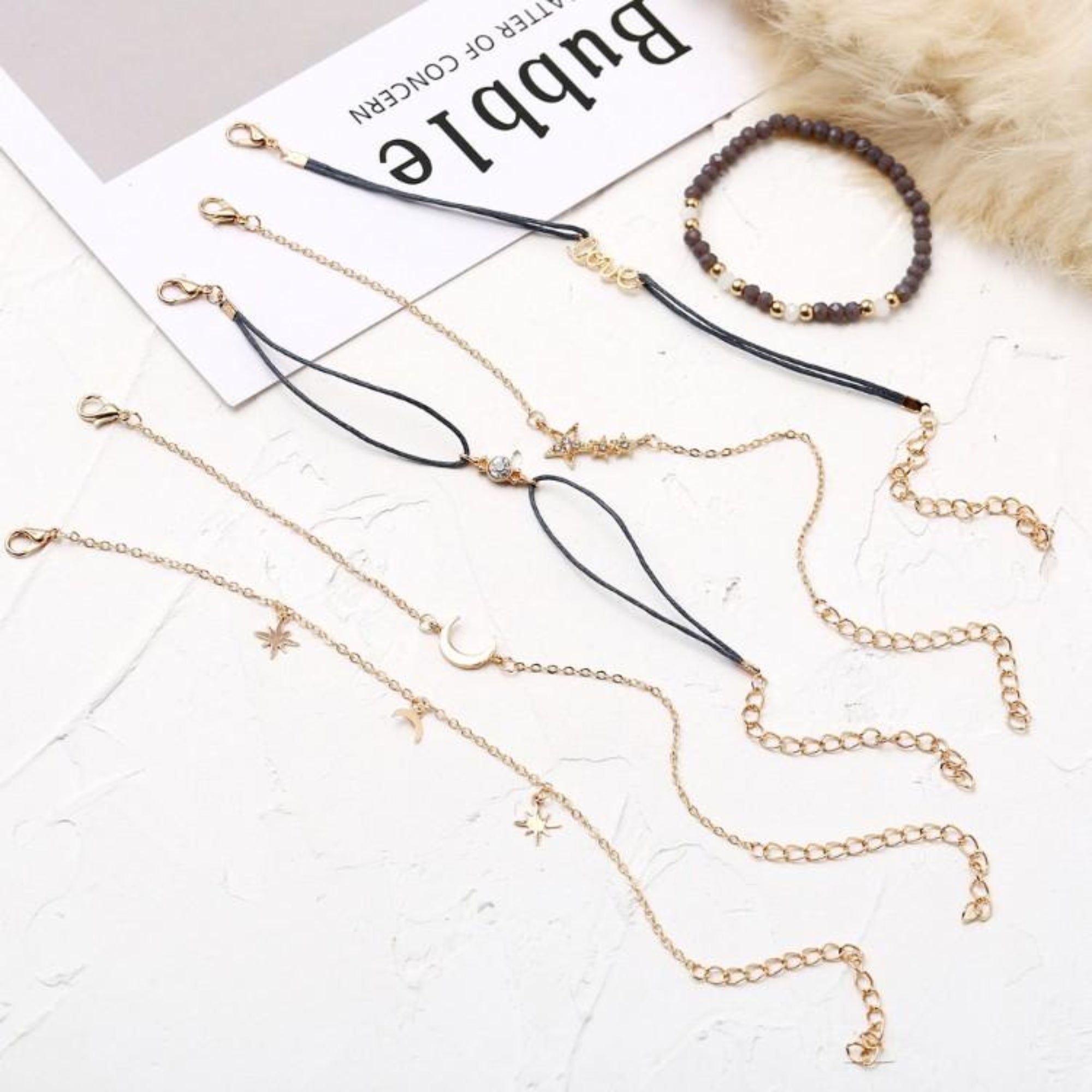 Crystal Celestial Marble Six Piece Bracelet Set