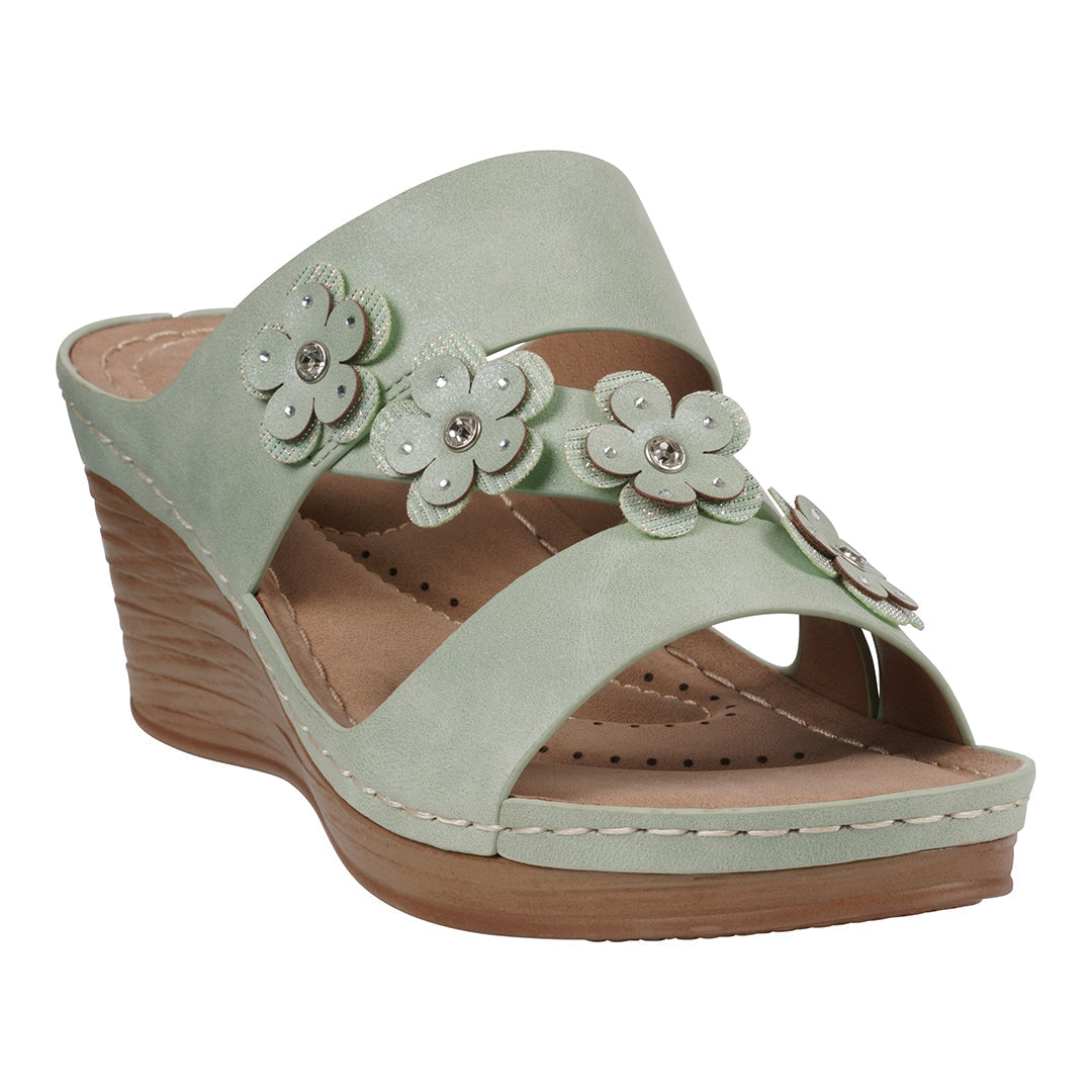 GC Shoes Women's Halia Sage Floral Wedge Sandals