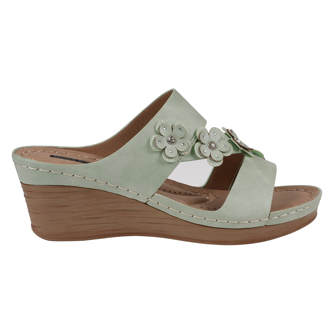 GC Shoes Women's Halia Sage Floral Wedge Sandals